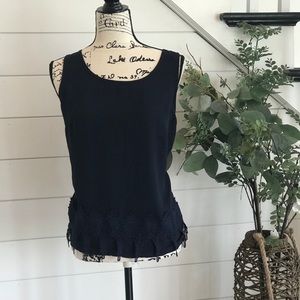 Nave Tank Top Blouse with Lace Design Bottom - s